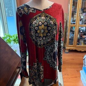 LuLaRoe Floral Mandala Print Red Women's Top